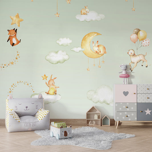 Sweet Dreams – Green wallpaper mural shown in a children's bedroom armchair