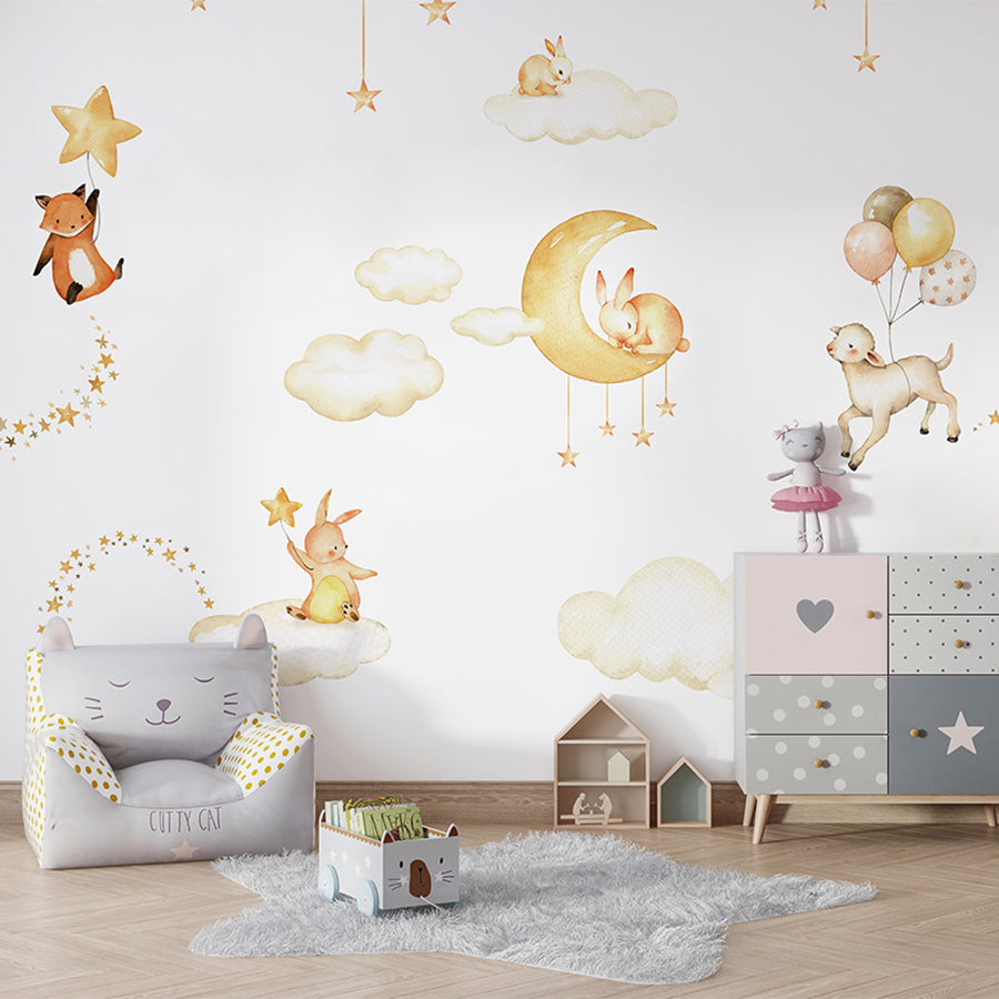 Sweet Dreams – White wallpaper mural shown in a children's bedroom armchair