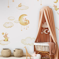 Sweet Dreams – White wallpaper mural shown in a children's nursery canopy crib