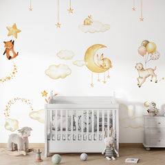 Sweet Dreams – White wallpaper mural shown in a children's nursery crib