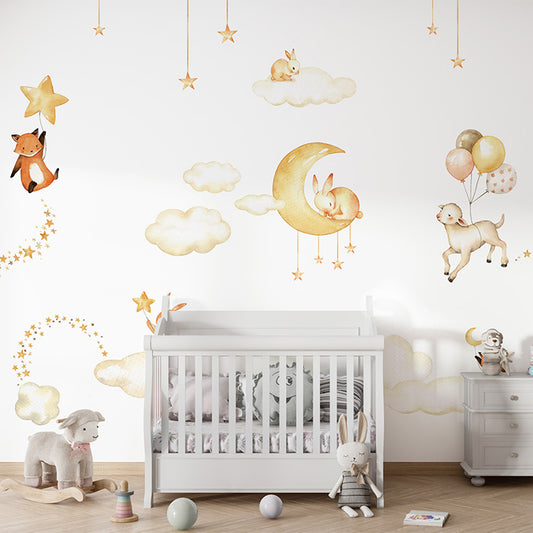 Sweet Dreams – White wallpaper mural shown in a children's nursery crib