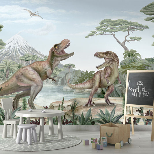Terrific T-Rex wallpaper mural in a children’s playroom school board