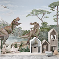 Terrific T-Rex wallpaper mural in a children’s playroom