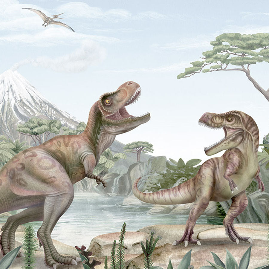 Close-up of the Terrific T-Rex wallpaper mural