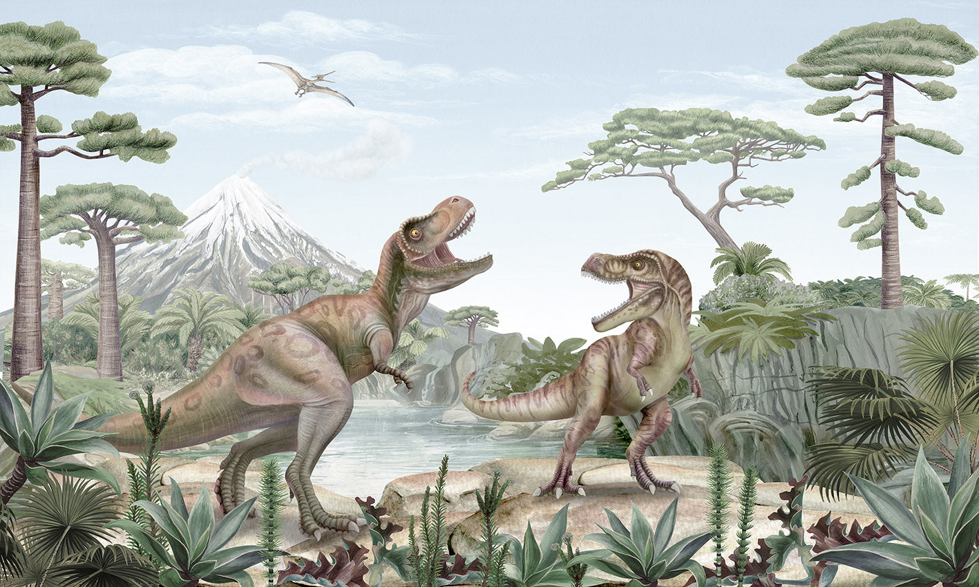 Terrific T-Rex wallpaper mural by Kikki Belle
