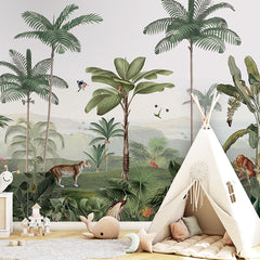 Thrilling Tropics wallpaper mural in a children’s playroom tipi