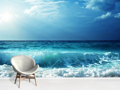 Tidal Light wallpaper mural styled in a coastal-inspired room setting