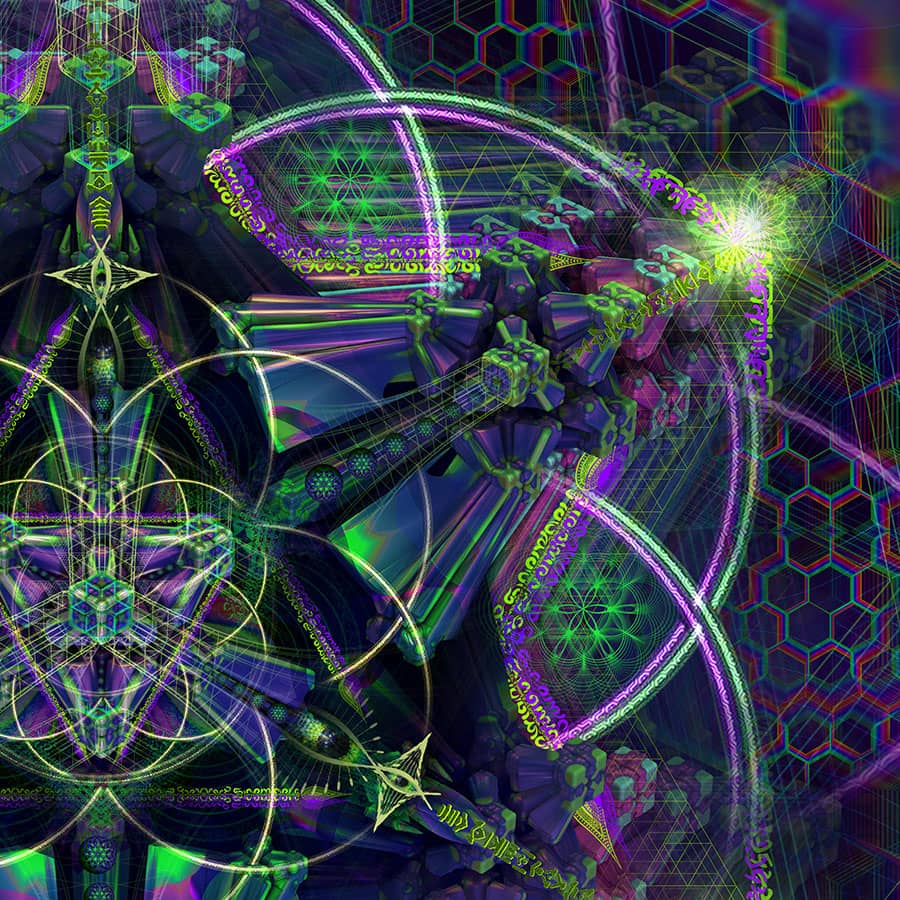Close-up of Trance Nectar psychedelic sacred geometry mural detail