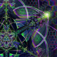 Close-up of Trance Nectar psychedelic sacred geometry mural detail