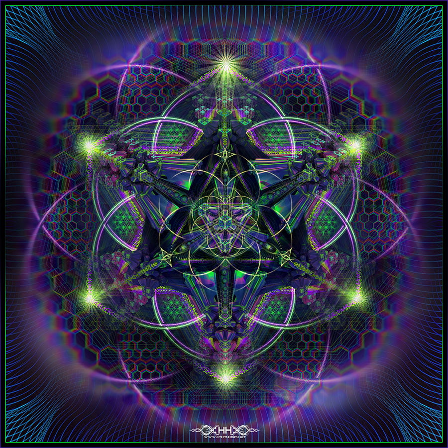 Trance Nectar sacred geometry artwork in purple and green by Hakan Hisim