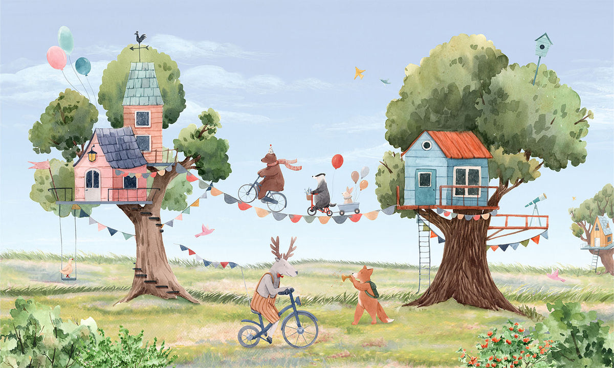 Treehouse Party wallpaper mural by Oliver Robins