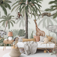 Tropical Jive wallpaper mural in a children’s bedroom rattan daybed