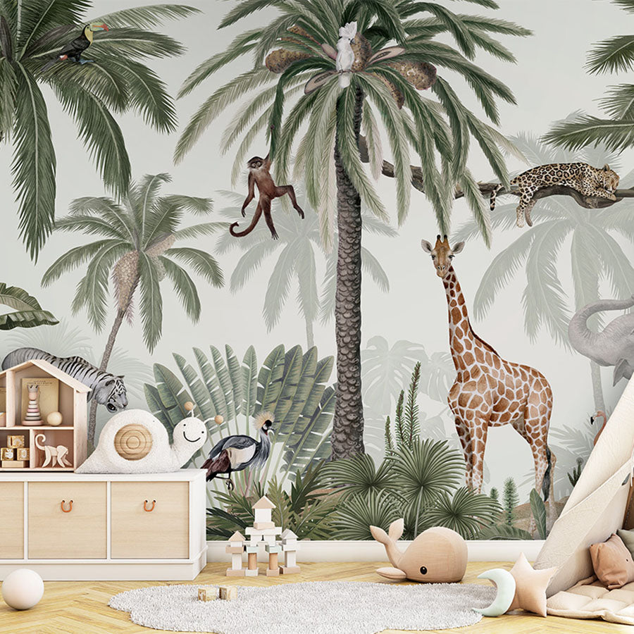 Tropical Jive wallpaper mural in a children’s playroom tipi
