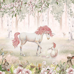 Close-up of the Unicorn Forest – Green wallpaper mural
