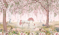 Unicorn Forest – Pink wallpaper mural by Kikki Belle
