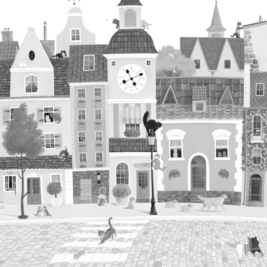 Close-up of the Village Cats – Black and White wallpaper mural by Oliver Robins