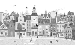 Village Cats – Black and White wallpaper mural by Oliver Robins