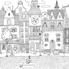 Close-up of the Village Cats – Black Lines wallpaper mural by Oliver Robins