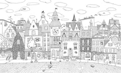 Village Cats – Black Lines wallpaper mural by Oliver Robins
