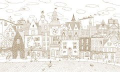 Village Cats – Sepia Lines wallpaper mural by Oliver Robins