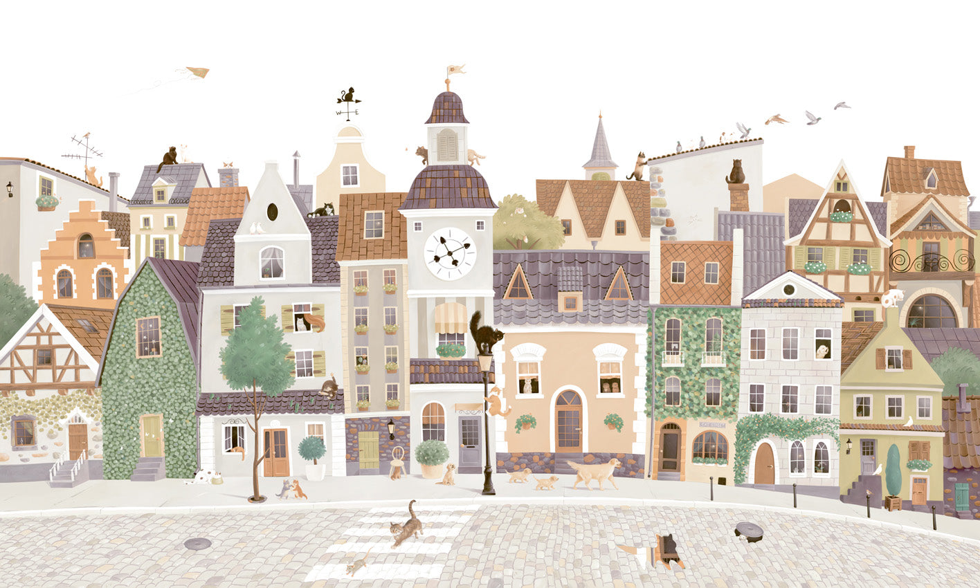 Village Cats wallpaper mural by Oliver Robins