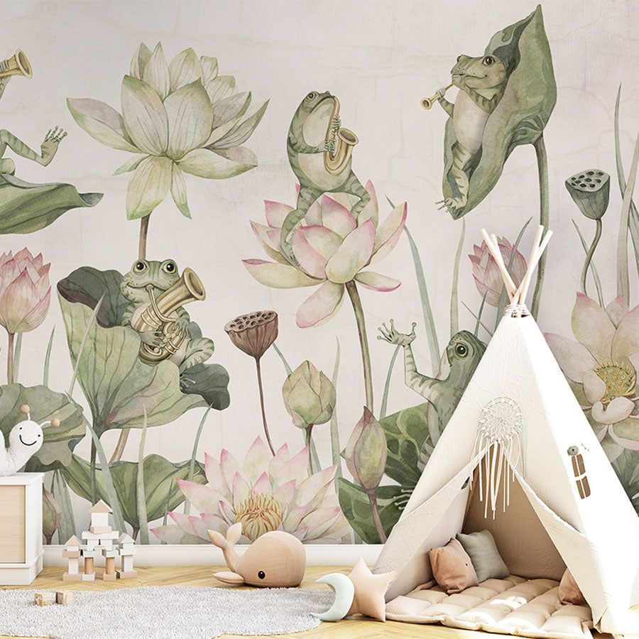 Water Lily Orchestra wallpaper mural in a children’s playroom tipi
