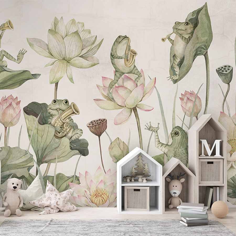 Water Lily Orchestra wallpaper mural in a children’s playroom