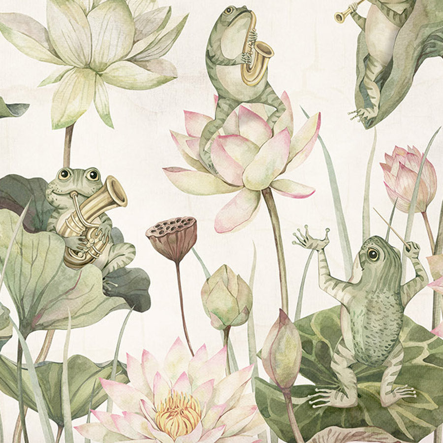 Close-up of the Water Lily Orchestra wallpaper mural