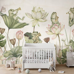 Water Lily Orchestra wallpaper mural in a nursery cot