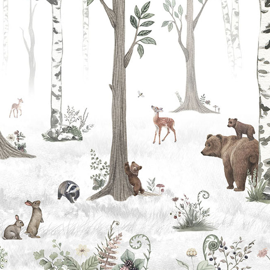 Close-up of the White Forest wallpaper mural