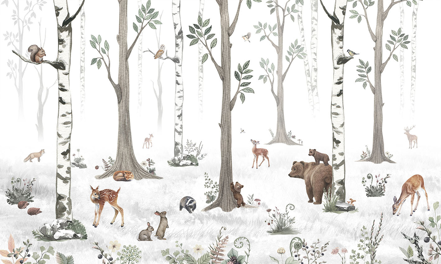 White Forest wallpaper mural by Kikki Belle
