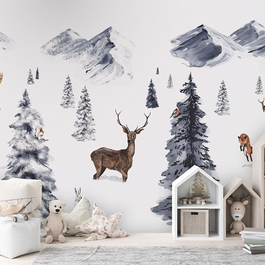 Winter Wonderland wallpaper mural in a children’s playroom