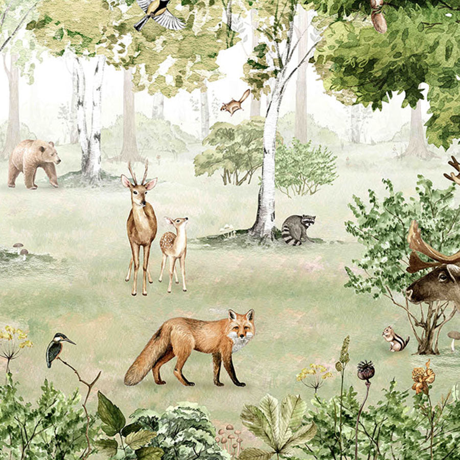 Close-up of the Woodland Wonders wallpaper mural