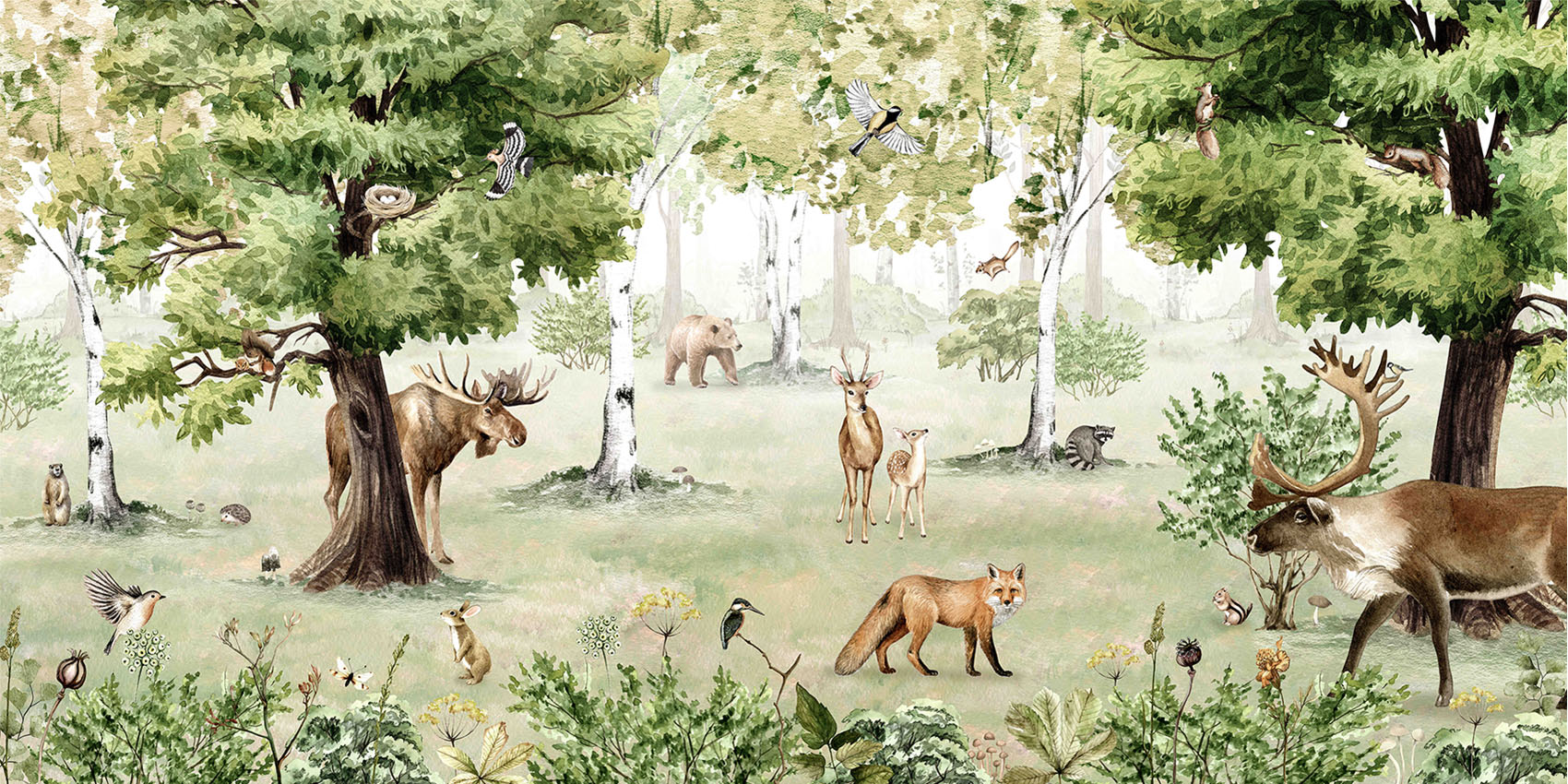 Woodland Wonders wallpaper mural by Kikki Belle